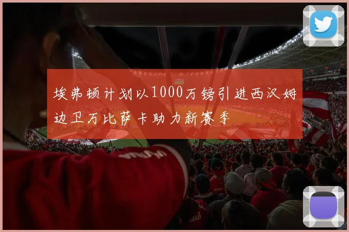 埃弗顿计划以1000万镑引进西汉姆边卫万比萨卡助力新赛季